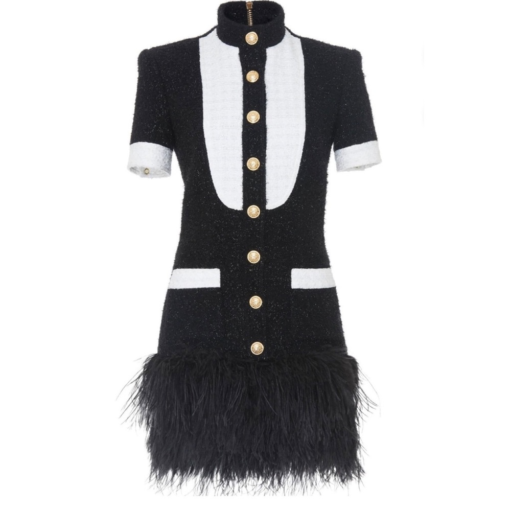 Black and white mini dress with feathers - Picture 4 of 5